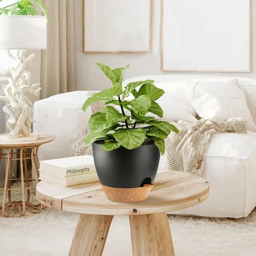 Vista 5 de Macetas de riego automático con orificio de drenaje, macetas para plantas de flores para interiores y exteriores, macetas de plástico negro
