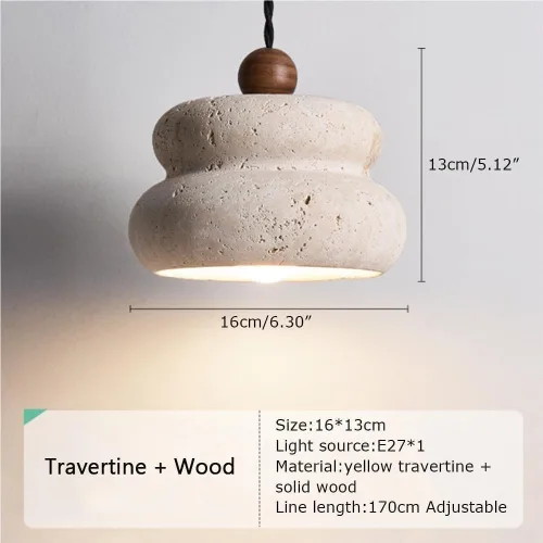 Vista 5 de Farmhouse Pendant Lights Fixtures Vintage Yellow Travertine Hanging Lamp with Wood Accents Japanese Wabi-Sabi Natural Chandeliers for Kitchen Island