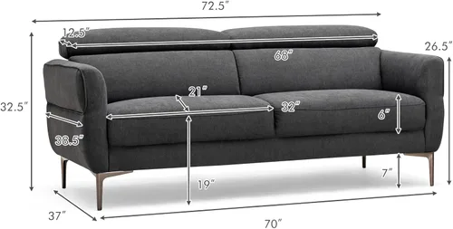 Vista 3 de Giantex Sofá biplaza tapizado con reposacabezas elevable y patas de metal, cómodo cojín de esponja CertiPUR-US, sofá de 2 plazas para sala de estar