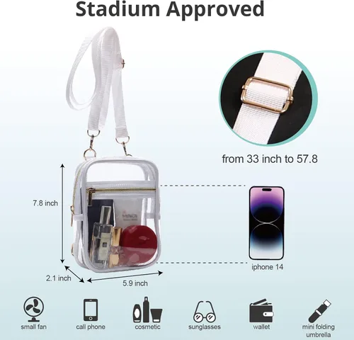 Vista 10 de Bolso cruzado aprobado por estadios para mujer, bolsa transparente para estadios para eventos deportivos, conciertos