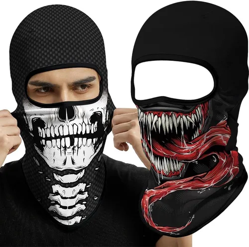 Vista 35 de Pasamontañas 3D, máscara de cara completa, resistente al viento, máscara de esquí con calavera táctica para motocicleta, ciclismo, Halloween