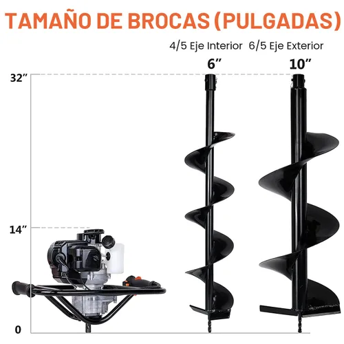 Vista 8 de DC HOUSE 52cc 1800W Gas Powered Earth Auger EPA Certified Post Hole Digger, with 2 Drill Bits 6" 10", Mixing Ratio 30:1, for Fence, Farmland and