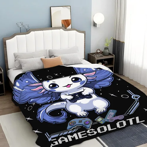 Vista 4 de Tijuboni Axolotl Manta de Juegos para Videojuegos, Regalos de Juegos para Niñas, Niños, Mujeres, Hombres, Niños y Adultos, Manta Suave de Franela