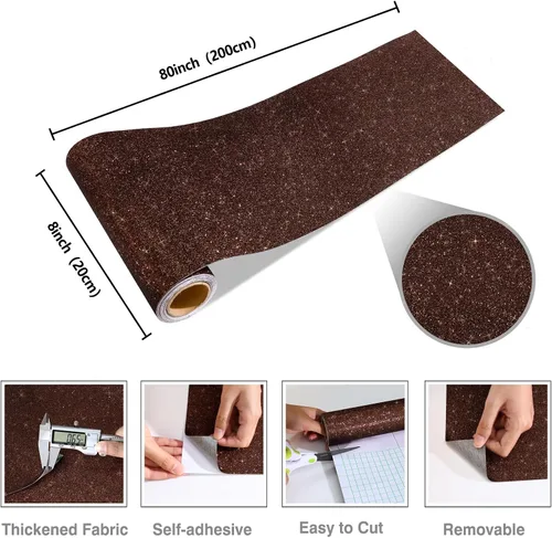 Vista 9 de CRE8TIVE Papel tapiz marrón oscuro con purpurina, borde de pared para despegar y pegar, 8 x 80 pulgadas, papel tapiz de tela brillante, extraíble