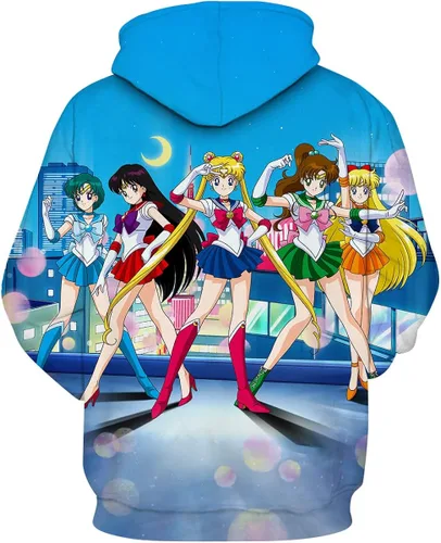 Vista 2 de Faiwvhe Unisex Sailor Girl Hoodie Anime Girl Cartoon Print Hooded Sweatshirt