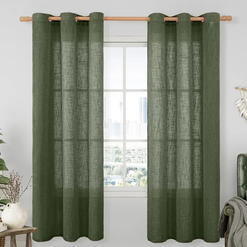 Vista 204 de LAMIT Cortinas de lino marrón caramelo para sala de estar, 84 pulgadas, de lino sintético, texturizado, filtrante de luz, paneles de privacidad