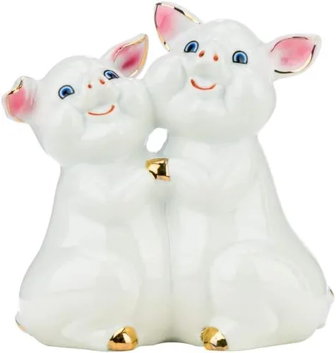 Vista 2 de P102, cerdos de porcelana, símbolo del año del cerdo del zodiaco chino, estatuilla de esmalte de Feng Shui, figura coleccionable de lechones