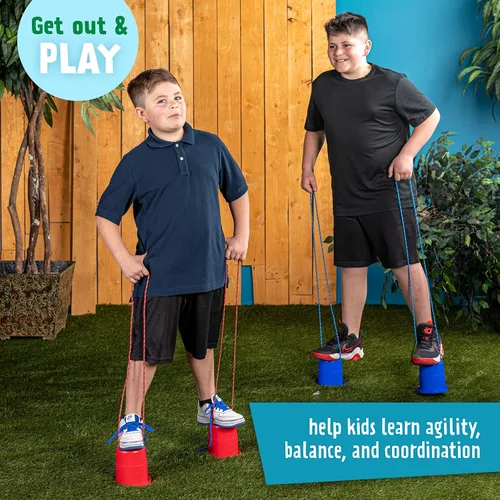 Vista 4 de Just Jump It EZ Can Steppers Zancos para Niños, Piedras de Equilibrio para Niños, Plataforma de Caminata Zanco Juguete Sensorial Stomper para Niños