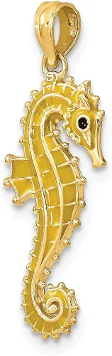 Vista 5 de Colgante de oro amarillo macizo de 14 k con forma de caballito de mar esmaltado en 3D 0827in x 0394in