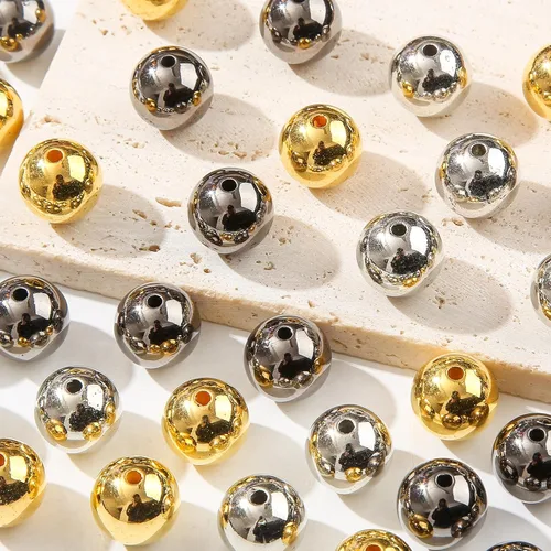 Vista 6 de cuentas de acrílico de 16 mm en color dorado y plateado de 100 unidades, cuentas de chicle para bolígrafo, para hacer pulseras, diademas, collares