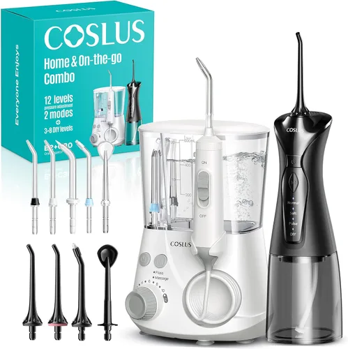 Vista 9 de COSLUS Irrigador Dental Avanzado: 2 Modos y 12 Ajustes de Presión Eléctrico para Ortodoncia, Aparatos, Encías Sensibles - Uso Doméstico, 5 Puntas