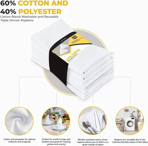 Vista 3 de Utopia Kitchen Servilletas de tela blanca [288 unidades, 18 x 18 pulgadas] mezcla de algodón absorbente, lavables y reutilizables, para cenas