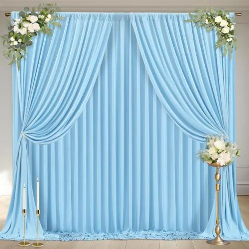 Vista 60 de Cortinas de fondo azul bebé de 8 x 10 pies para bodas, cortinas de fondo de poliéster sin arrugas, para baby shower, fiestas de cumpleaños