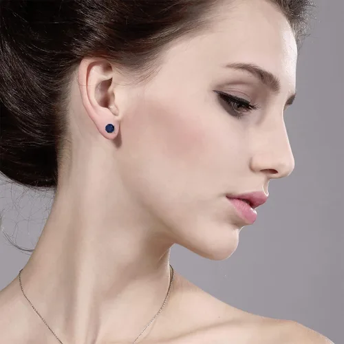 Vista 4 de Gem Stone King Aretes redondos de oro blanco de 14 quilates con piedra natal de 0.197 in Aretes de oro blanco para mujer
