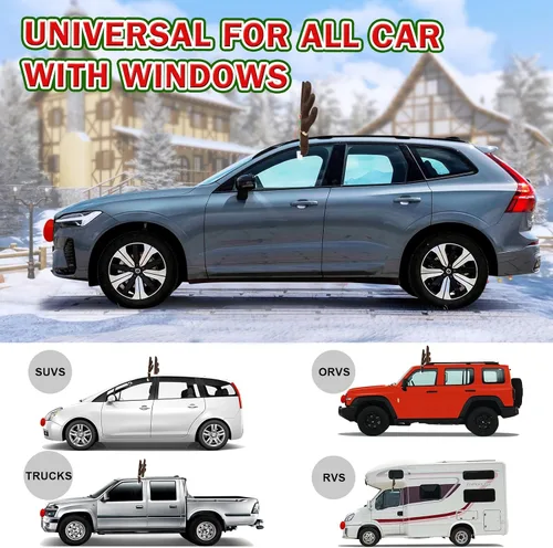 Vista 4 de Cornamenta de Reno de Navidad para Autos - Lindo Kit de Nariz y Cuernos de Rudolph para Auto - Decoraciones de Techos de Navidad para SUV Camioneta