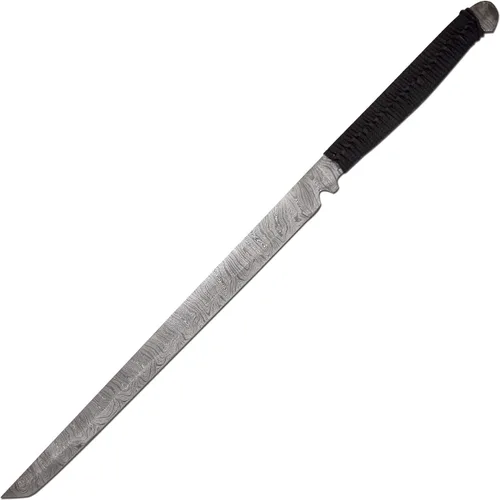 Vista 2 de Acero de Damasco real forjado hecho a mano - Espada vikinga templada de hoja fija - Espadas Gladius Full Tang