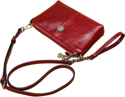 Vista 4 de Bolso bandolera pequeño de cuero para mujer, bolso de mano con asa superior