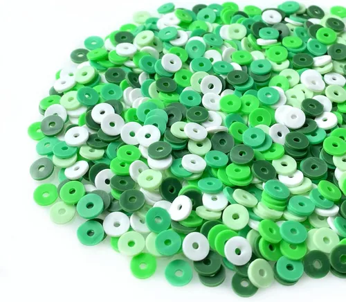 Vista 10 de 2000 cuentas de vinilo Heishi planas, redondas, de arcilla polimérica, espaciadoras para hacer pulseras, collares, aretes, accesorios para blanco