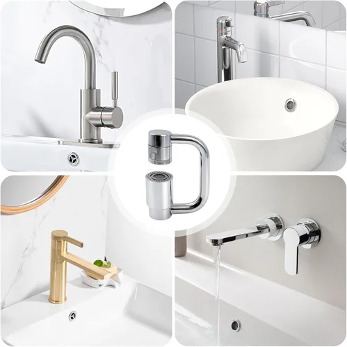 Vista 7 de Grifos universales, 360 giratorio en forma de U, extensor de grifo 2 modos de grifo ajustable, cabezal aireador, reemplazo para baño y cocina