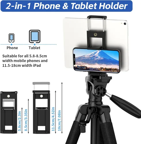 Vista 7 de MACTREM Trípode de cámara de 75 pulgadas para Sony Canon Nikon, soporte de trípode de aluminio ligero de viaje con soporte para teléfono celular