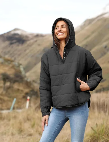 Vista 5 de QIBABU Chaqueta acolchada con capucha de gran tamaño para mujer, ligera, acolchada, manga larga, abrigo de invierno cálido