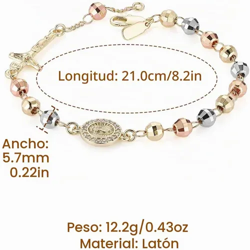 Vista 6 de HZMAN Pulsera de cruz con cuentas de rosario virgen de Guadalupe ajustable para mujer, regalo de joyería Cruz de Jesús y María
