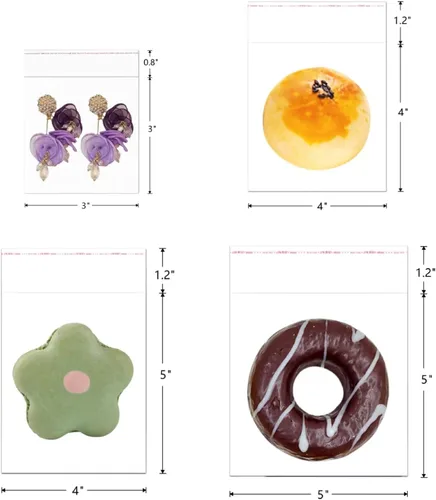 Vista 4 de Bolsas de celofán autosellantes de 5 x 5 pulgadas, 500 bolsas de celofán transparentes resellables autoadhesivas de 2 mil para galletas, dulces