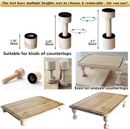Vista 4 de Tabla de cortar patas ajustables, patas ajustables de madera para tabla de cortar de encimera, kit para elevar y antideslizante tus tablas de cortar