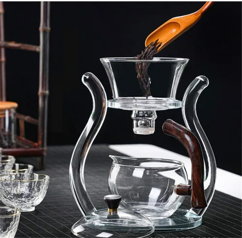 Vista 4 de Lazy Kungfu, juego de té de cristal, semiautomático, magnético, resistente al calor, té perfumado, para recepción, hogar, oficina, regalo