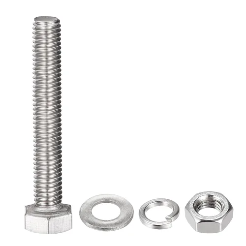 Vista 3 de uxcell Tornillos de cabeza hexagonal M8 x 1.969 in, tuercas, kits de arandelas planas y de bloqueo, tornillos hexagonales de acero inoxidable 304, 4