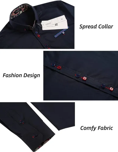Vista 5 de COOFANDY Camisa de vestir para hombre de manga larga casual con botones