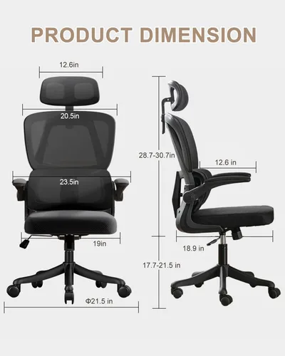 Vista 2 de Silla de oficina de malla, ergonómicas de respaldo alto con ruedas y reposacabezas ajustables, cómodos brazos abatibles para el hogar, dormitorio
