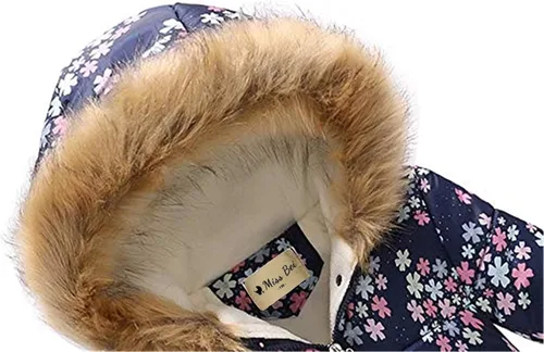 Vista 2 de Miss Bei Abrigo de niña resistente al agua con capucha para niños pequeños parka con estampado de flores abrigo de algodón cálido con capucha
