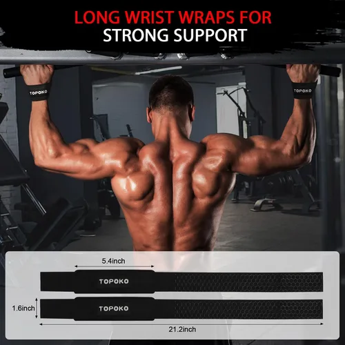 Vista 2 de TOPOKO Correas de muñeca de levantamiento para levantamiento de pesas, peso muerto, levantamiento de potencia y entrenamiento de fuerza, correas