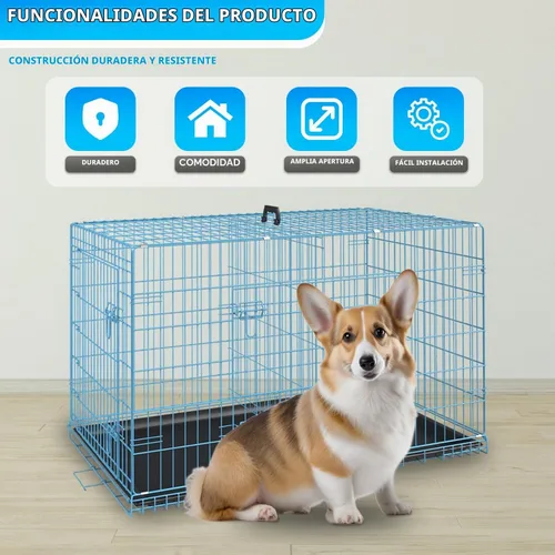 Vista 2 de [Usado] FDW Jaula para perros pequeños de 24 pulgadas plegable de metal con alambre para mascotas, doble puerta con panel divisor para interiores