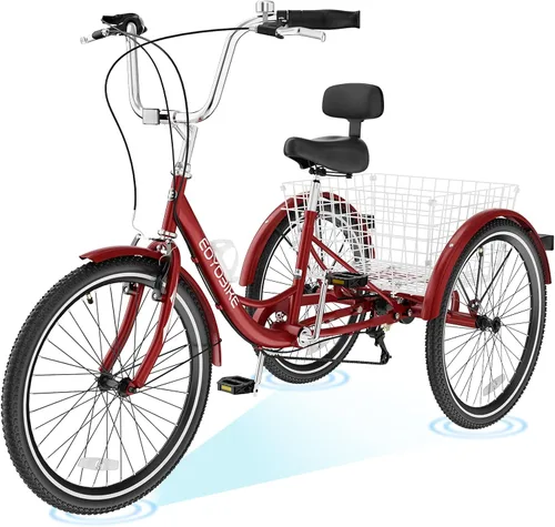 Vista 8 de H&ZT Triciclo para adultos, bicicleta de 3 ruedas, triciclo crucero, con cambio de 7 velocidades, manilla de freno de estacionamiento, paso bajo