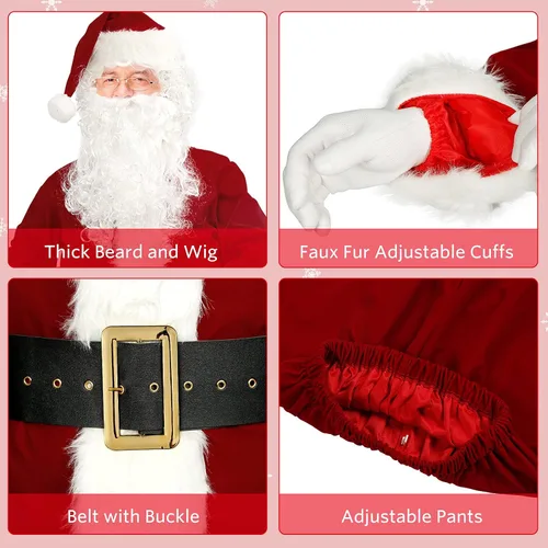Vista 3 de Asvsua Santa Claus Costume Adult Men Santa Suit for Men Deluxe Santa Costume 10Pcs Christmas Santa Outfit