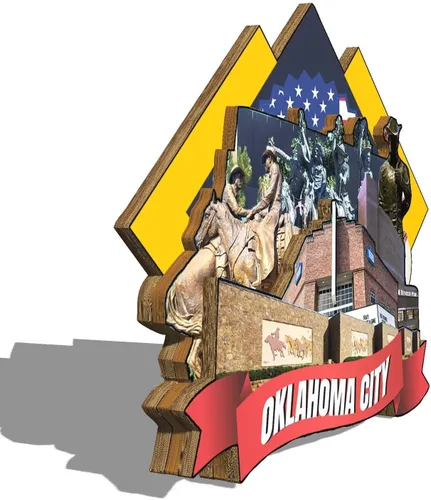 Vista 2 de Imán de madera para nevera de Oklahoma City Oklahoma, Estados Unidos, monumentos 3D, recuerdos coleccionables, decoración hecha a mano, 2
