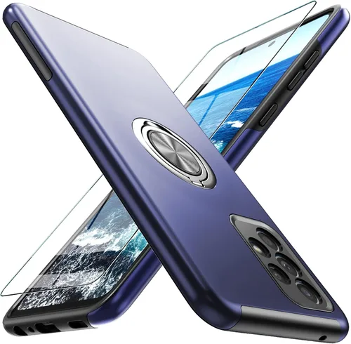 Vista 20 de Funda para Galaxy A13 5G con protector de pantalla (vidrio templado), funda híbrida 2 en 1 protectora delgada y resistente con anillo magnético Negro