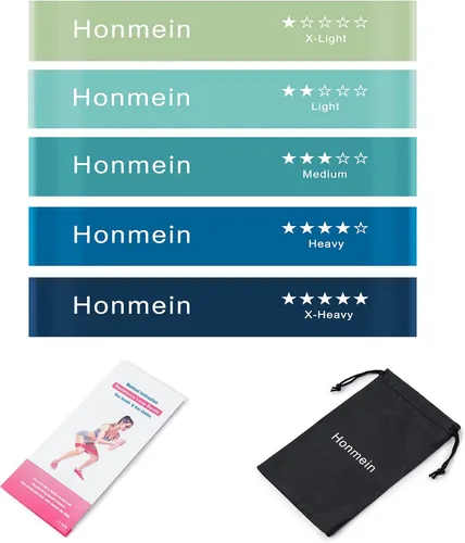 Vista 7 de Honmein Bandas de resistencia para entrenamiento, bandas de ejercicio con 5 niveles de resistencia para fitness en casa, entrenamiento de fuerza