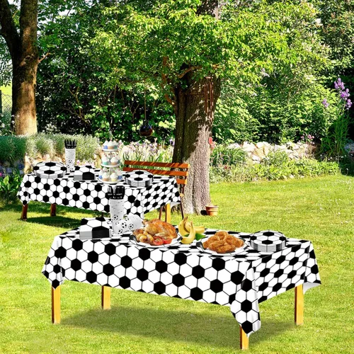 Vista 4 de Juego de vajilla de 146 piezas para fiesta de fútbol, platos y servilletas de fútbol, suministros para fiesta, decoración de fiesta de cumpleaños