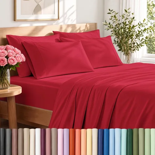 Vista 14 de Bare Home Juego de sábanas 1800 ultra suaves con 4 fundas de almohada 24 - rosa claro