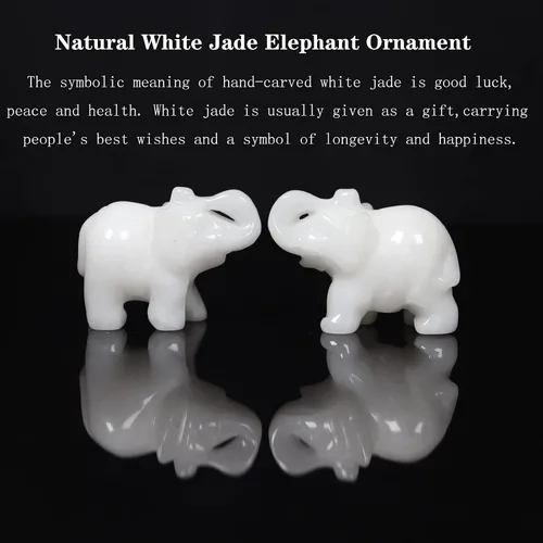 Vista 4 de Figuras de elefante con piedras preciosas de jade blanco, 1 unidad, figuras de elefante pequeño, estatuas de animales de cristal curativo talladas a