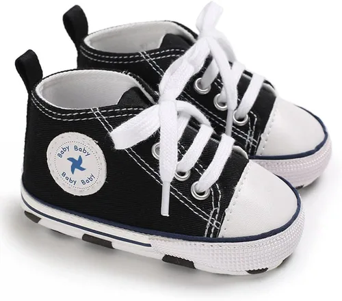 Vista 3 de Zapatos de lona para bebés y niñas, suela antideslizante suave, recién nacidos, primeros caminantes, estrellas, zapatos de mezclilla unisex