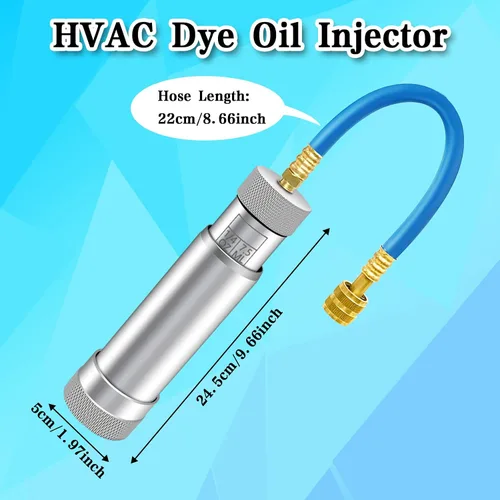 Vista 8 de Inyector de aceite de CA para R1234YF, R134A, R410A, inyector de aceite de tinte HVAC con conector SAE de 1/4", herramienta de inyector de aceite