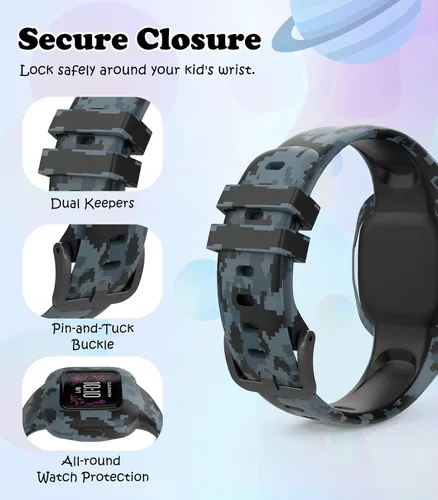 Vista 4 de MoKo Paquete de 2 bandas estampadas compatibles con Garmin Vivofit JR 3 Camuflaje azul y mosaico