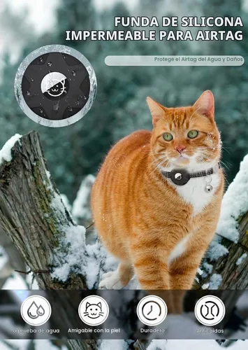Vista 5 de Apple AirTag - Collar para gatos, rastreador GPS con función separable y campana, ligero para gatos y gatitos (negro)