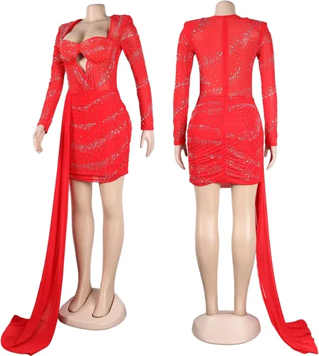 Vista 5 de Zoctuo Women's Sexy Elegant Rhinestone Birthday Mini Dress Sparkly Hot Drilling Party Club Night Outfits