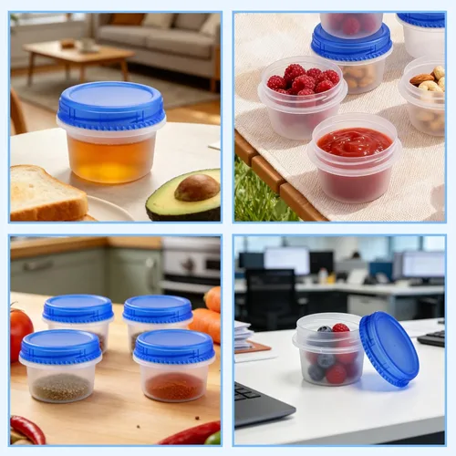 Vista 6 de Paquete de 6 recipientes para congelador con tapas de rosca, contenedor de almacenamiento de plástico reutilizable apilable de 6 onzas, recipientes