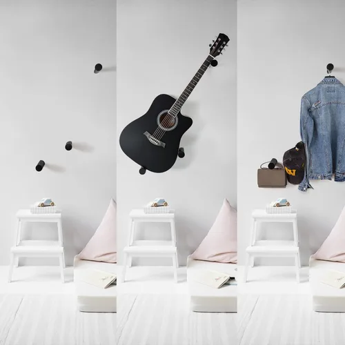 Vista 7 de Perchas de guitarra acústicas horizontales para montaje en pared de madera (negro)